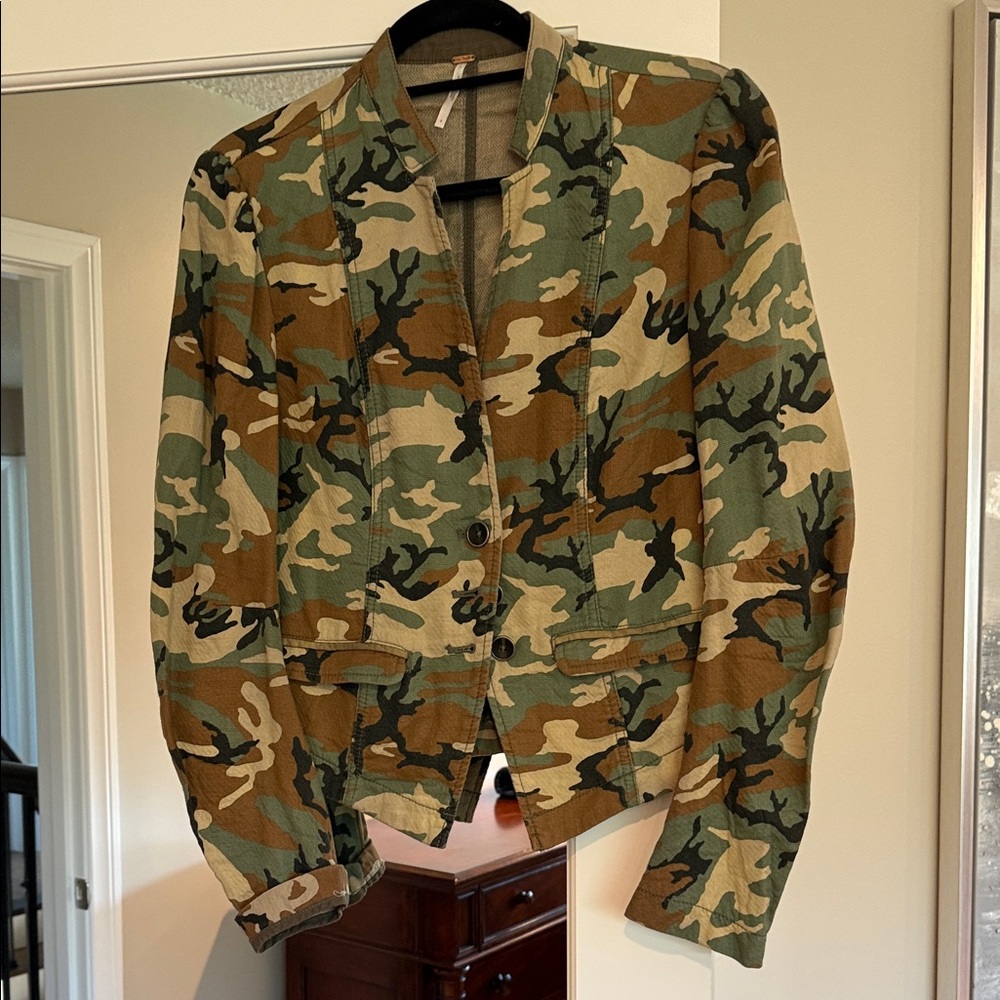 Free People Camouflage Blazer Jacket